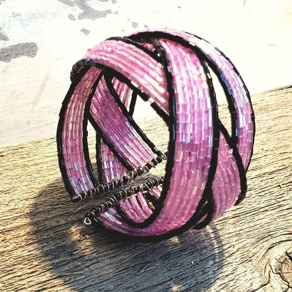 Pink Black Vintage Y2K 90s Striped Pretzel Memory Wire Cuff Bracelet Barbie Core - Picture 6 of 8